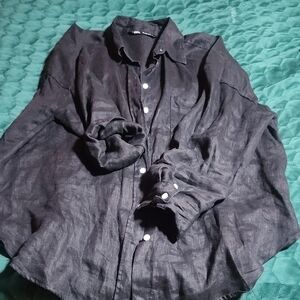 Zara Black Textured Button Shirt